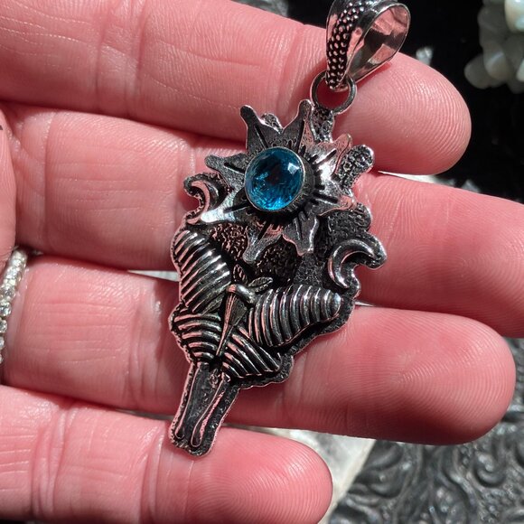 Blue Topaz Flower Luna Moth Sun Crescent Moon Mystic Stone Jewelry Crystal Penda - Picture 6 of 7